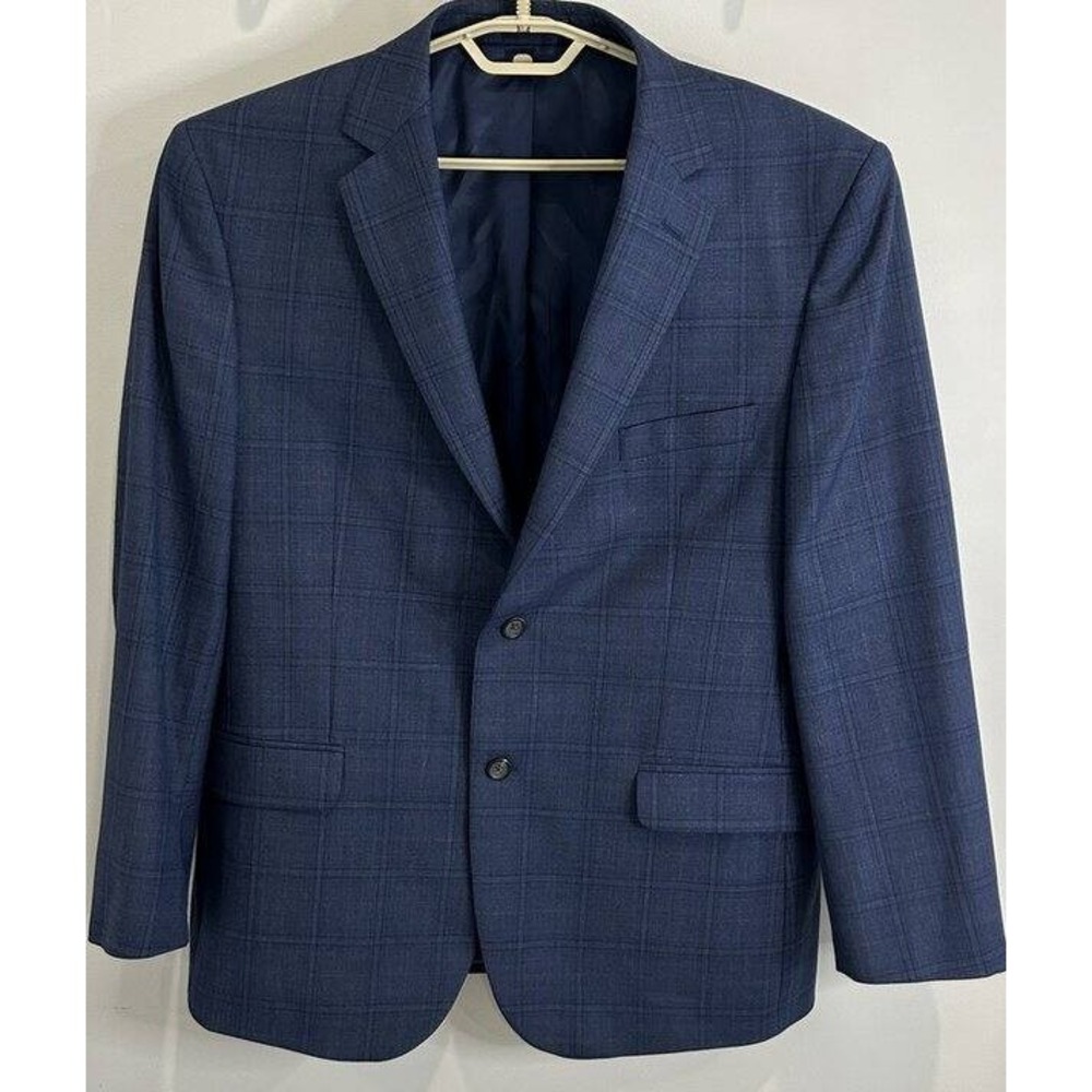 Pronto Uomo Platinum Mens Navy Blue Pattern Blazer Jacket Wool Blend Size 44 R